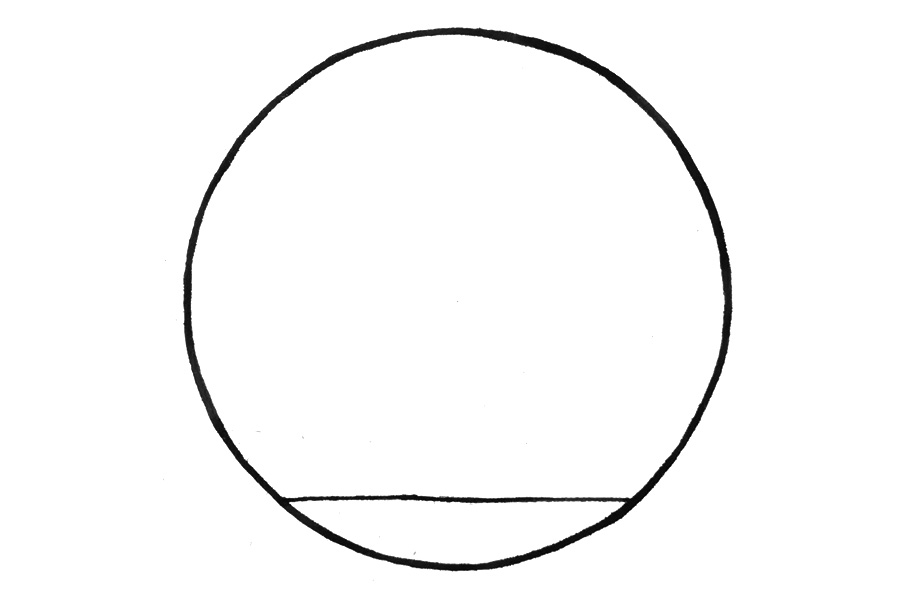 步骤1：先用圆规画一个大圆形，在圆形内画出草地的地平线，并用勾线笔勾边。