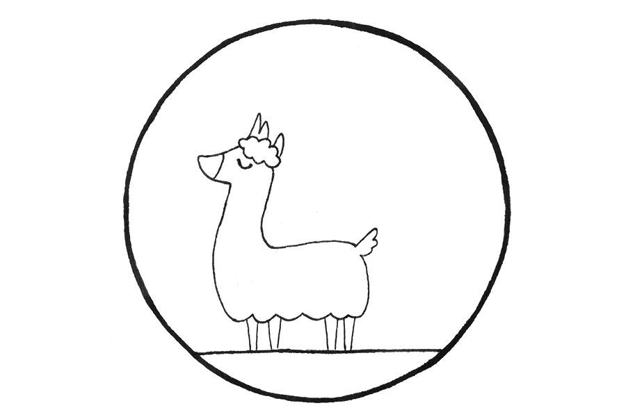 步骤4：画出羊驼的眼睛、嘴巴和四肢。