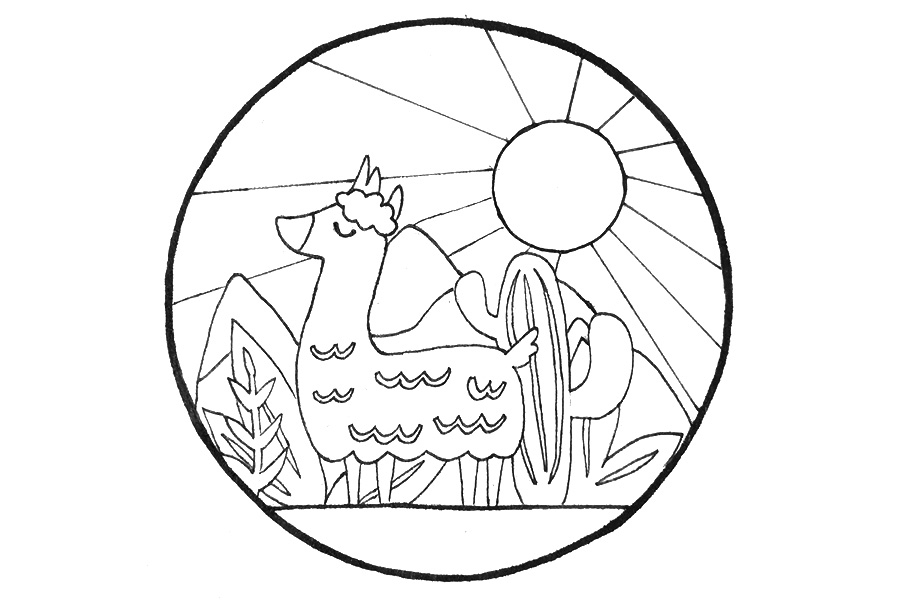 步骤8：画出圆圆的太阳和太阳的光线。