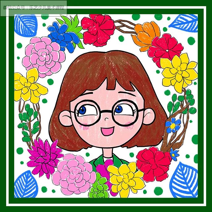 漂亮的女孩与花环儿童画