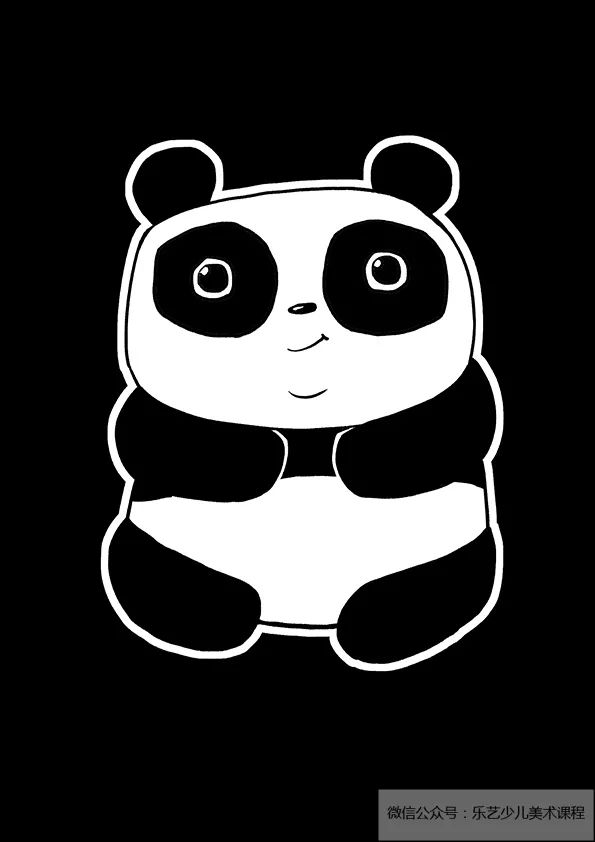 步骤3：接下来，我们将画好的熊猫剪下粘贴到黑色硬卡纸上。