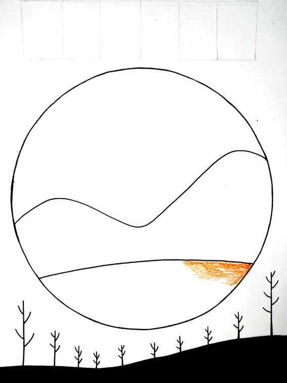 步骤2：用用勾线笔对画面主要元素进行勾线。