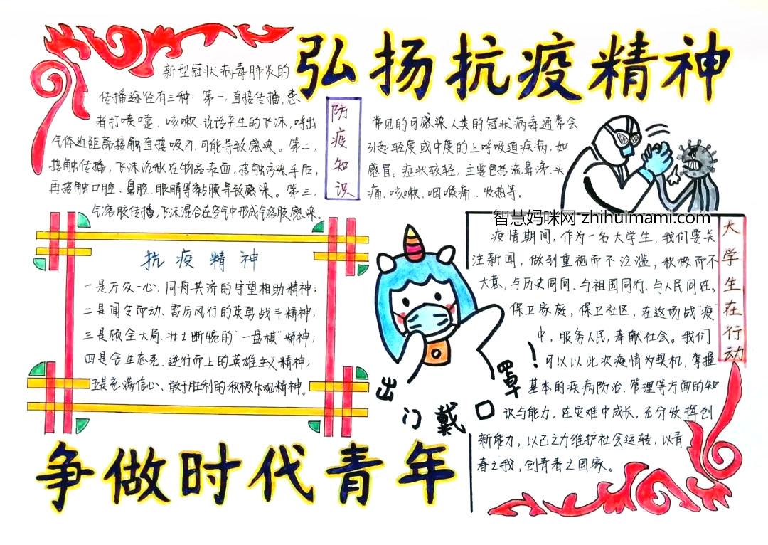 “弘扬五四精神 共绘抗疫光荣”主题手抄报-图1