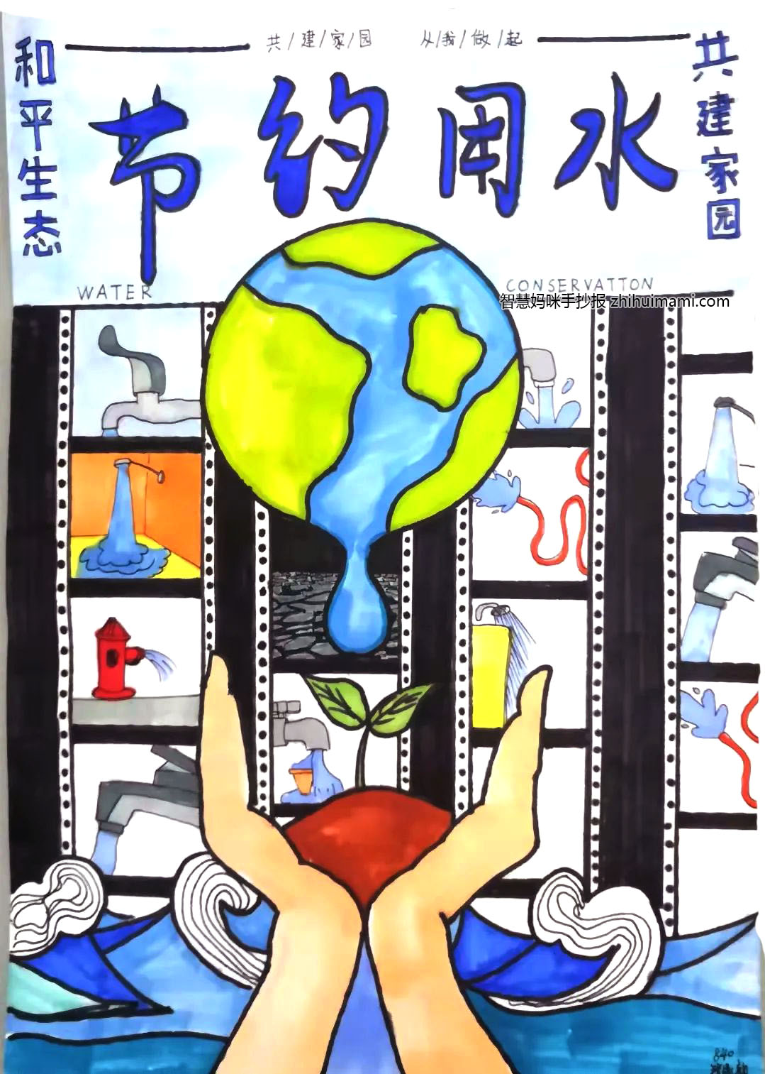 10张世界水日节水小报绘画（简单字少）-图1