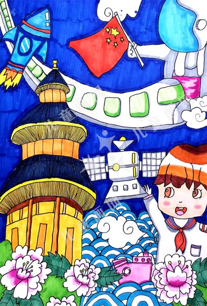 繁花似锦爱国儿童手绘