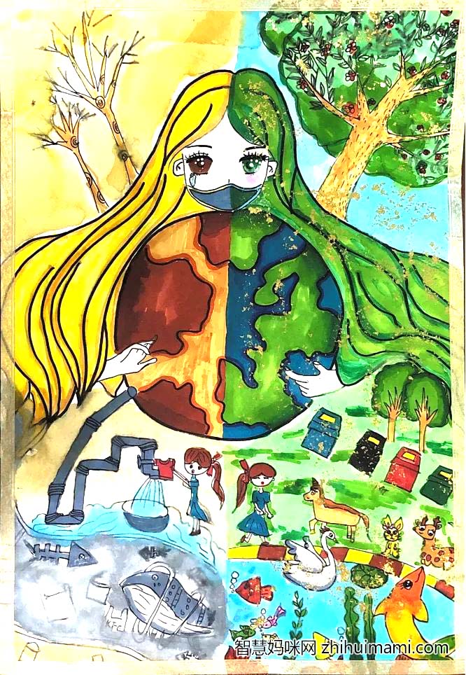 中国水周世界水日主题儿童绘画一等奖-图5