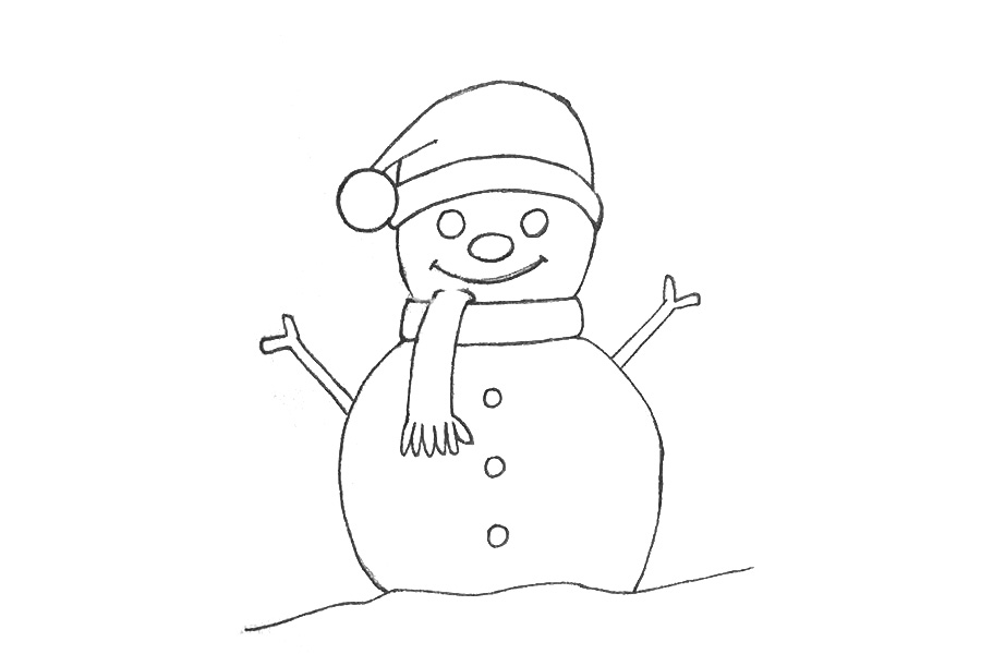 步骤9：在雪人身体两侧画出雪人的手臂。