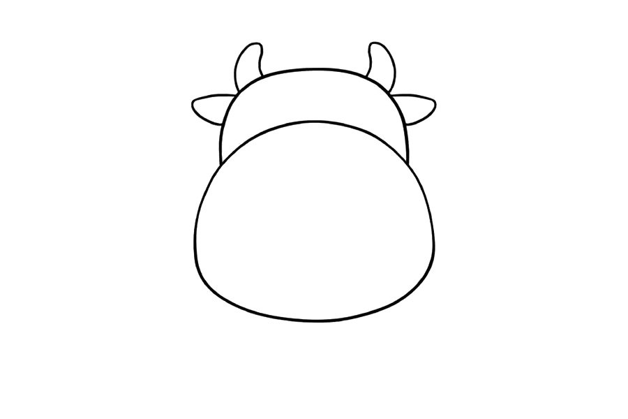 步骤3：画出两个弯弯的牛角和两只耳朵。