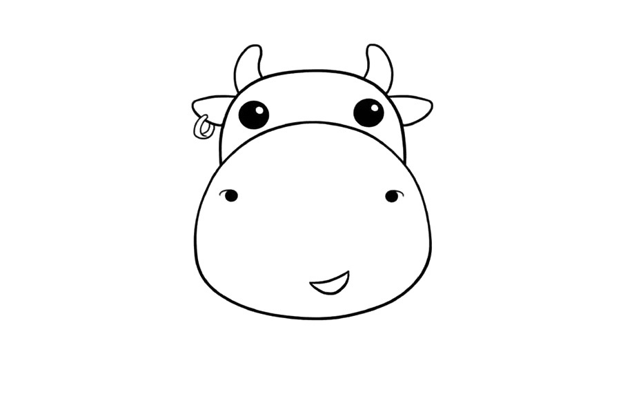 步骤4：画出眼睛、耳环、鼻孔和小嘴巴。