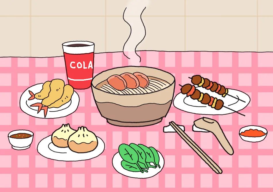 一桌美味小吃简笔画画法步骤