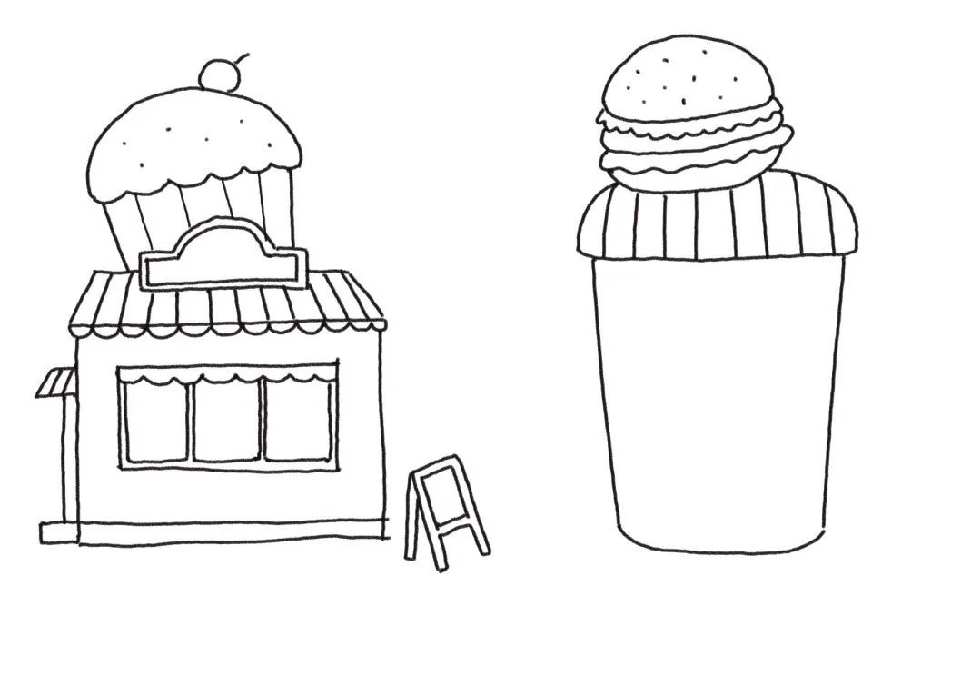 可爱汉堡蛋糕小店简笔画画法步骤-图5