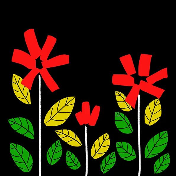 步骤3：有了叶子，我们用红色卡纸拼贴出花朵，粘贴到画面内。