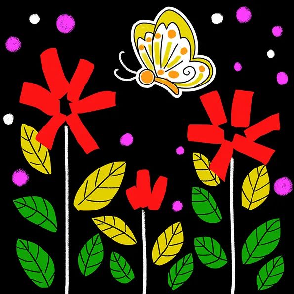 好看的花朵与蝴蝶创意儿童画