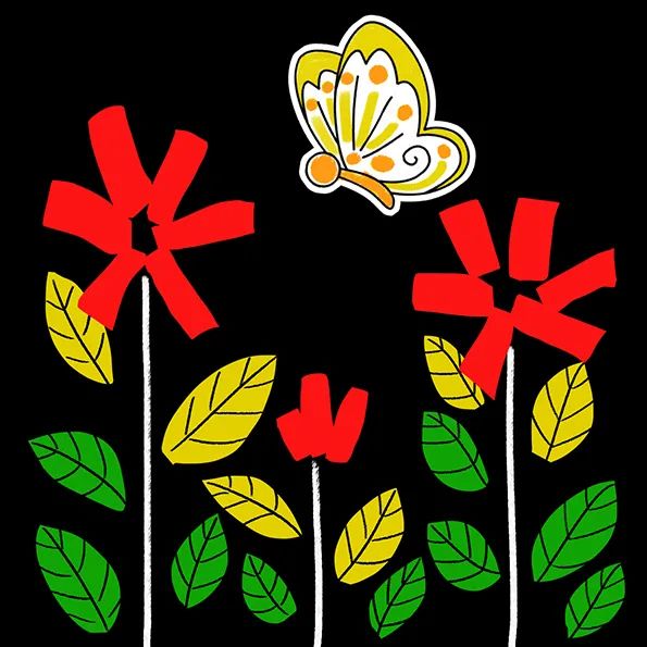 步骤4：在素描纸上画出蝴蝶，并用马克笔上色。然后将蝴蝶剪下粘贴到画面内。