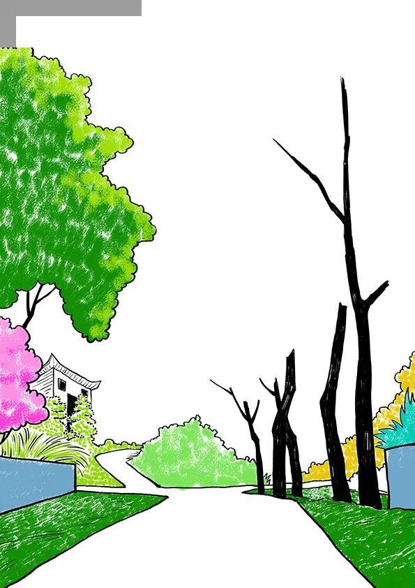 步骤3：接下来，我们用油画棒和马克笔开始给画面上色。