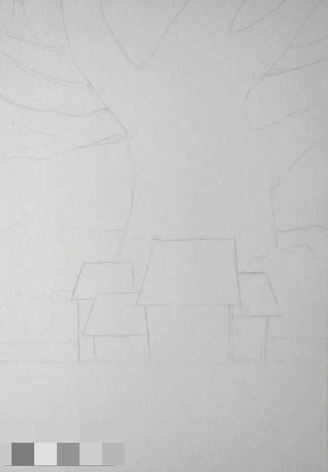 步骤1：首先我们用铅笔轻轻勾勒出画面的草图。