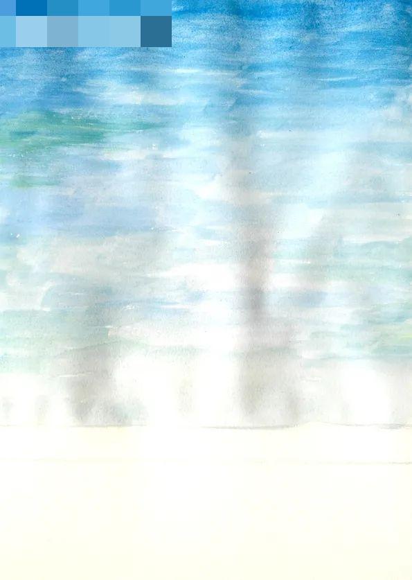 步骤1：首先我们用群青和天蓝颜料，采取湿画法画出天空背景。