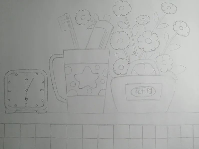 步骤2：第二步，继续完善画面细节，完成精细铅笔草图。