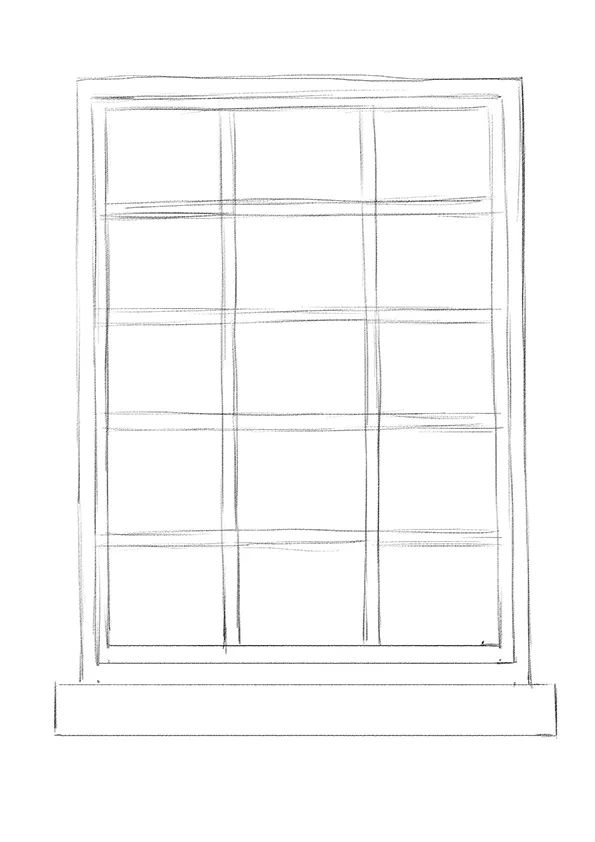 步骤1：首先我们用铅笔在素描纸上画出窗户的草图。