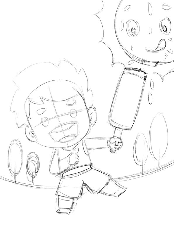 步骤2：接着在第一步的草图基础上，继续丰富画面的细节，完善场景。