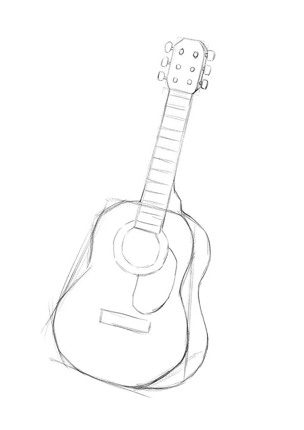 步骤2：第二步我们继续完善吉他的细节特征。