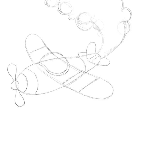 步骤1：首先我们在正方形素描纸上画出飞机的草图。