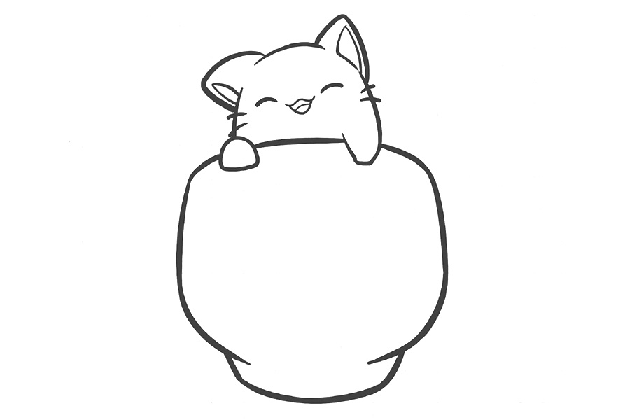 可爱小猫和一杯绿茶可爱简笔画-图4