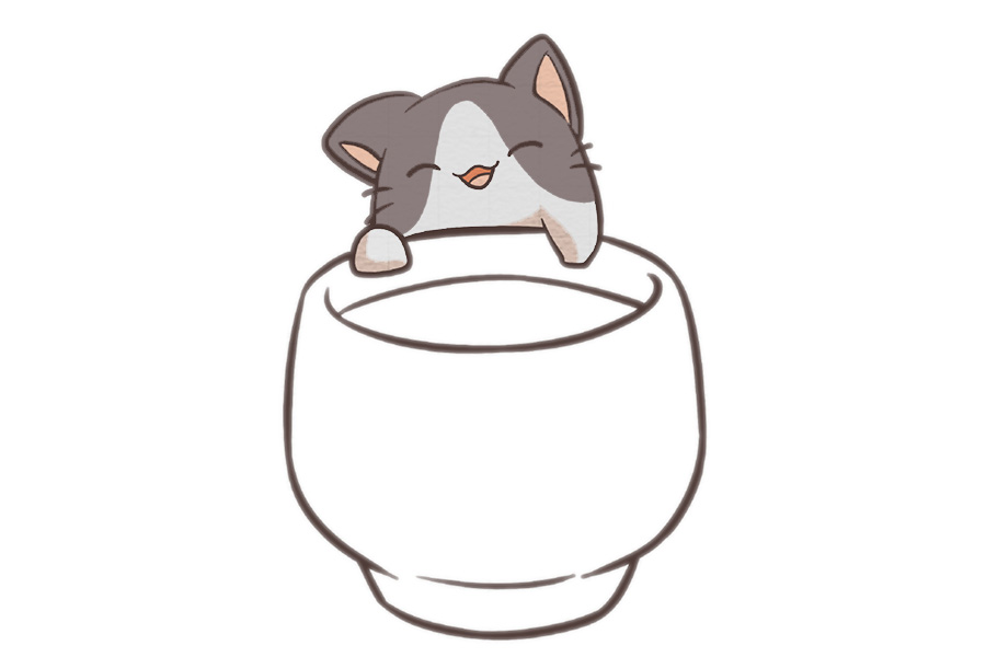 可爱小猫和一杯绿茶可爱简笔画-图7