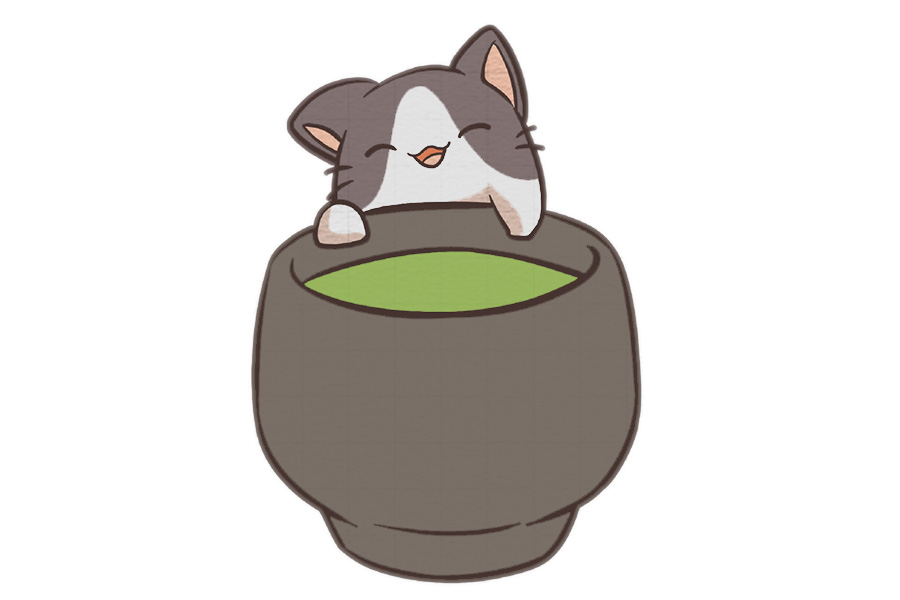 可爱小猫和一杯绿茶可爱简笔画-图8