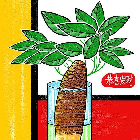 植物儿童画作品—发财树