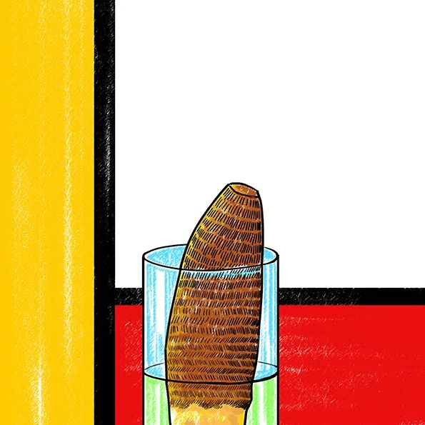 步骤3：为发财树和水培器皿上色，并绘制出背景图案的色块，为下一步做好准备。