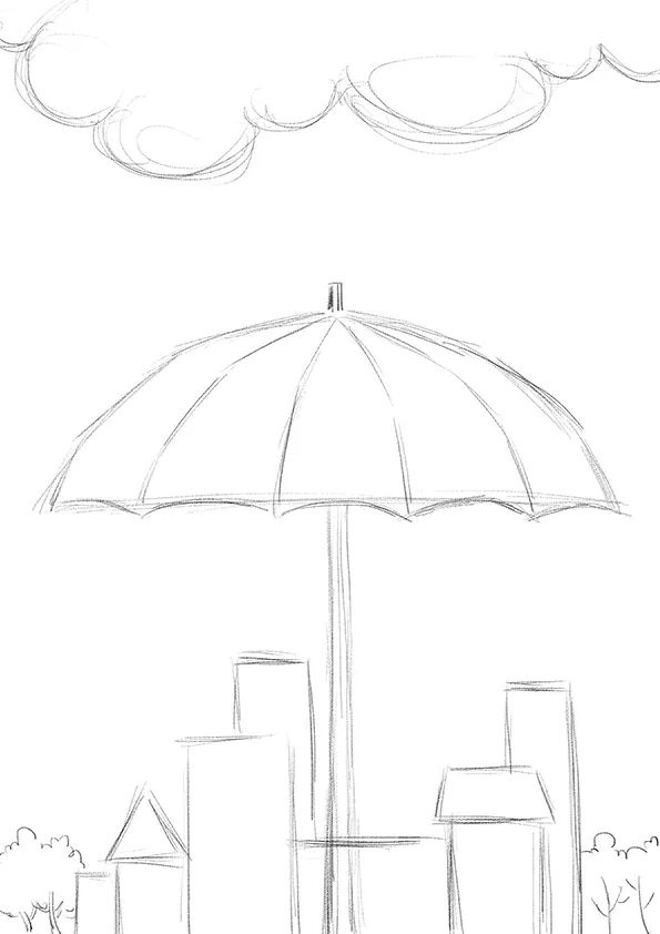 步骤1：首先我们构思画面，用铅笔画出构图及草图