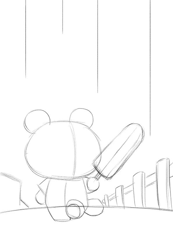 步骤1：首先我们用铅笔勾勒画面的草图  安排场景和主角的位置  确定基本比例和动态