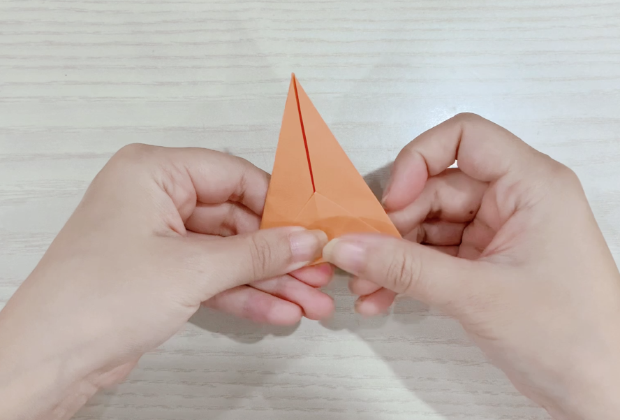 步骤3：另一端向上折再展开把这部分折到里面。