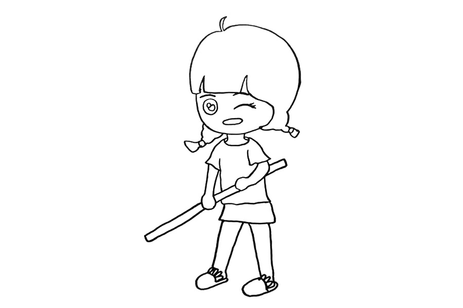 步骤3：腿部一前一后的站立，支撑着身体动作。