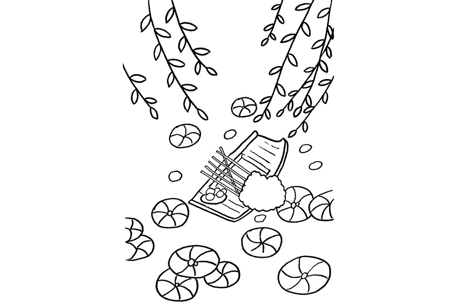 步骤4：在上方画出垂柳。