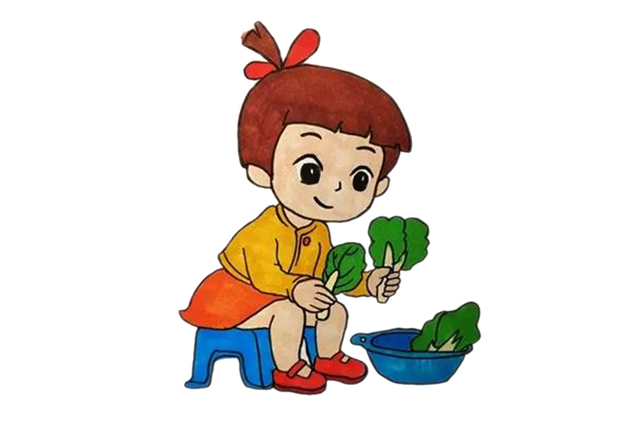 五一劳动节择菜小女孩简笔画画法步骤