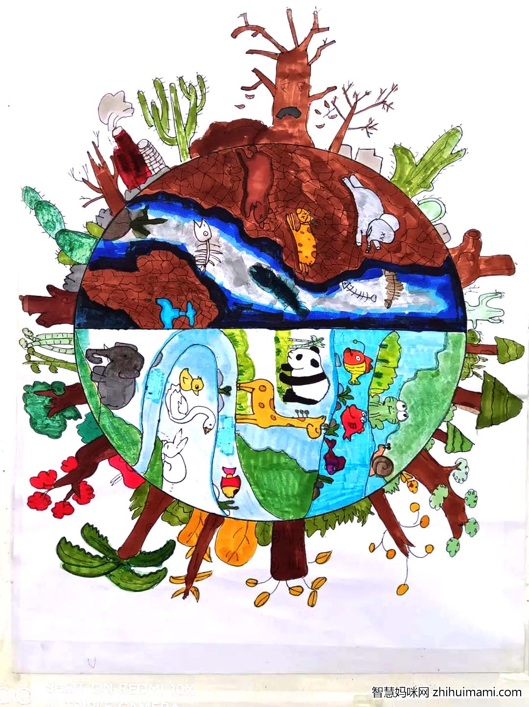 3月22世界水日中国水周主题绘画一等奖（竖版6张）