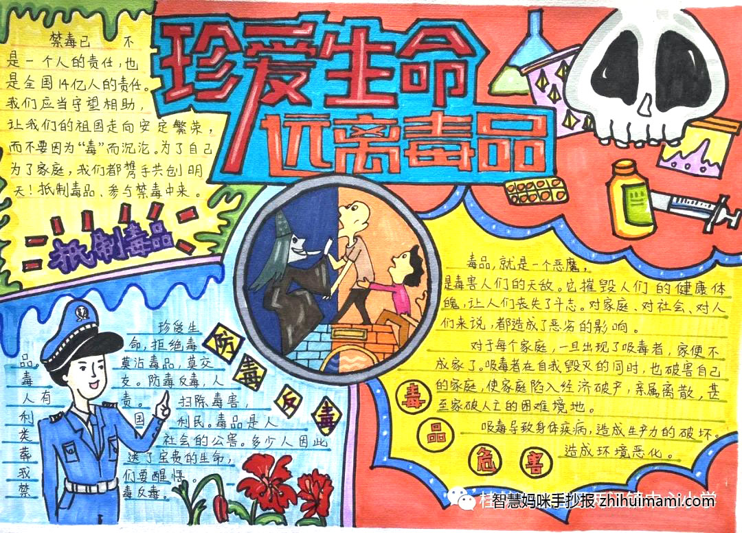 2022小学生禁毒教育手抄报绘画（6张）-图1
