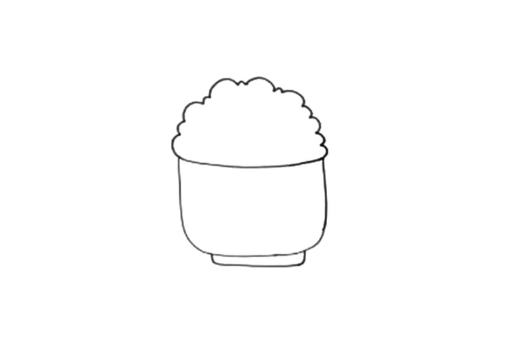 步骤2：从左边碗口开始画出不规则的曲线，像一朵白色的云