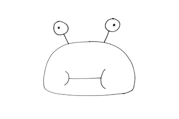 步骤3：螃蟹的眼睛就像两根棒棒糖，在眼珠中间加上黑色圆点