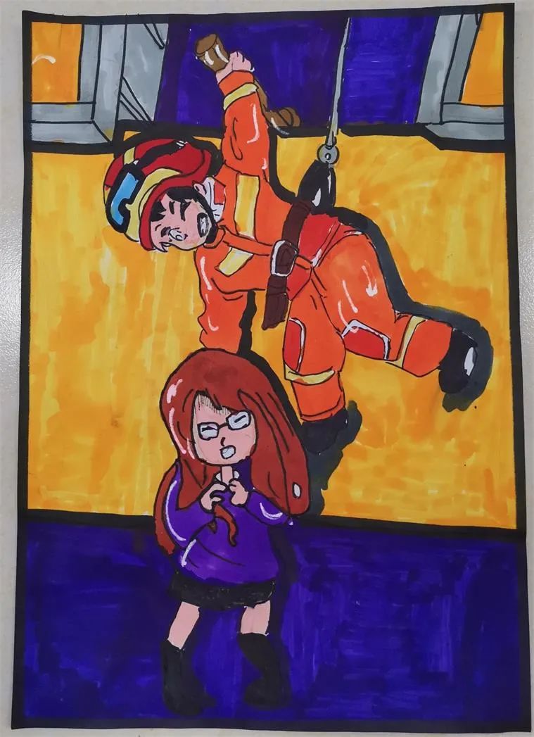 消防安全系列之消防救援队儿童画（10张）-图2