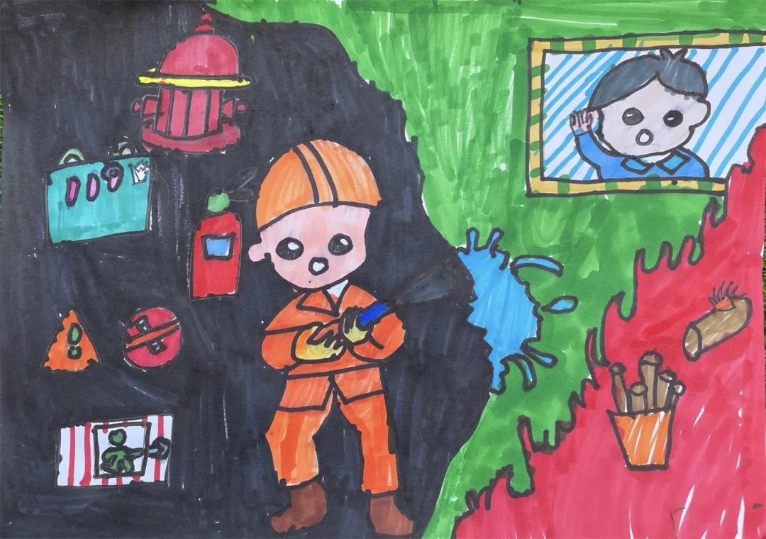 消防安全系列之消防救援队儿童画（10张）-图6