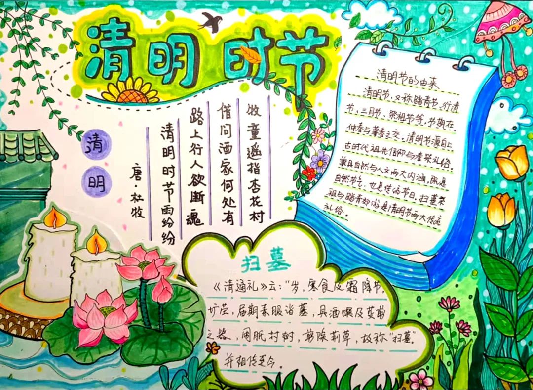 9张清明时节雨纷纷手抄报绘画（一等奖）-图1