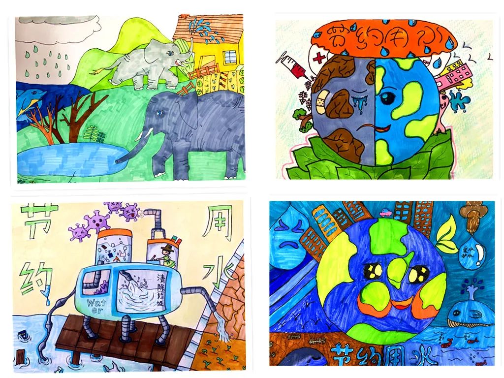 9张爱护水资源，我们在行动主题儿童画-图4