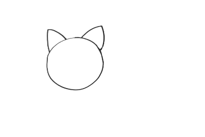 步骤1：先把小猪的头画出来。画一个圆再给小猪的头上加上一对三角形形状的耳朵。