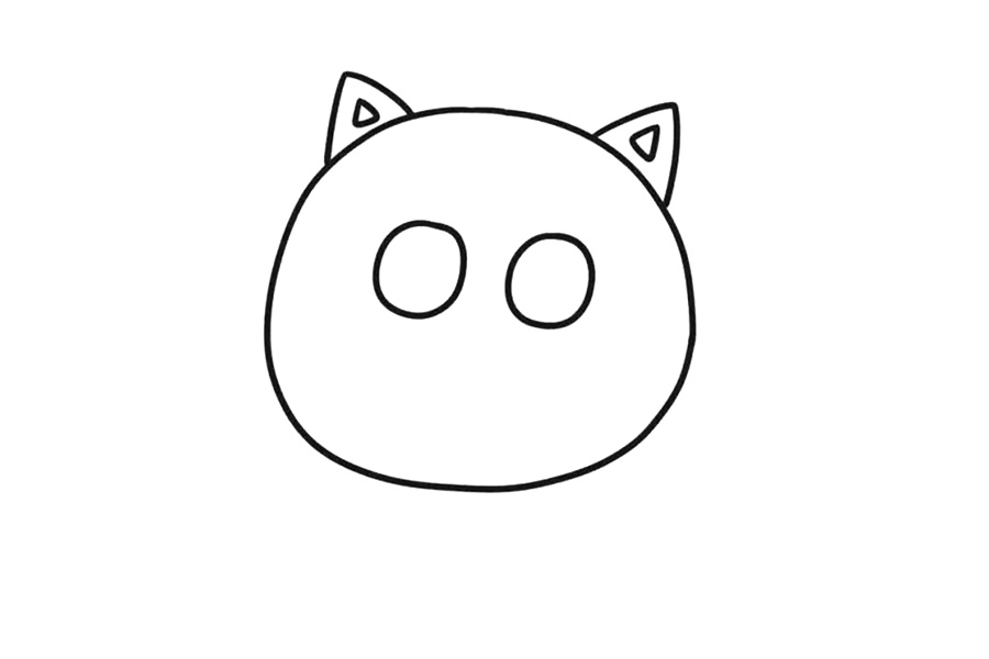 步骤3：给小花猫画出两只圆圆的，大大的眼睛。