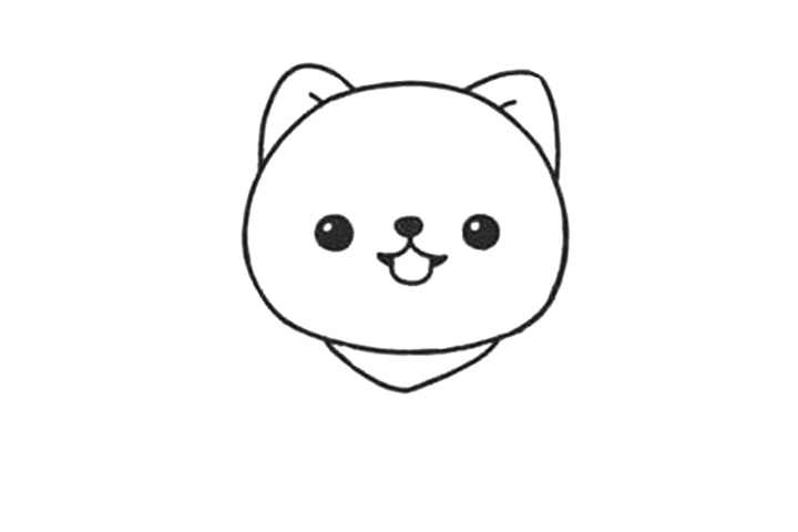 步骤4：在鼻子下画出嘴巴和舌头，在头的下方画出三角形的围巾。