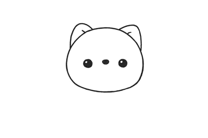 步骤3：在头的中间画出小小的鼻子，在鼻子两侧画出闪闪发光的眼睛。