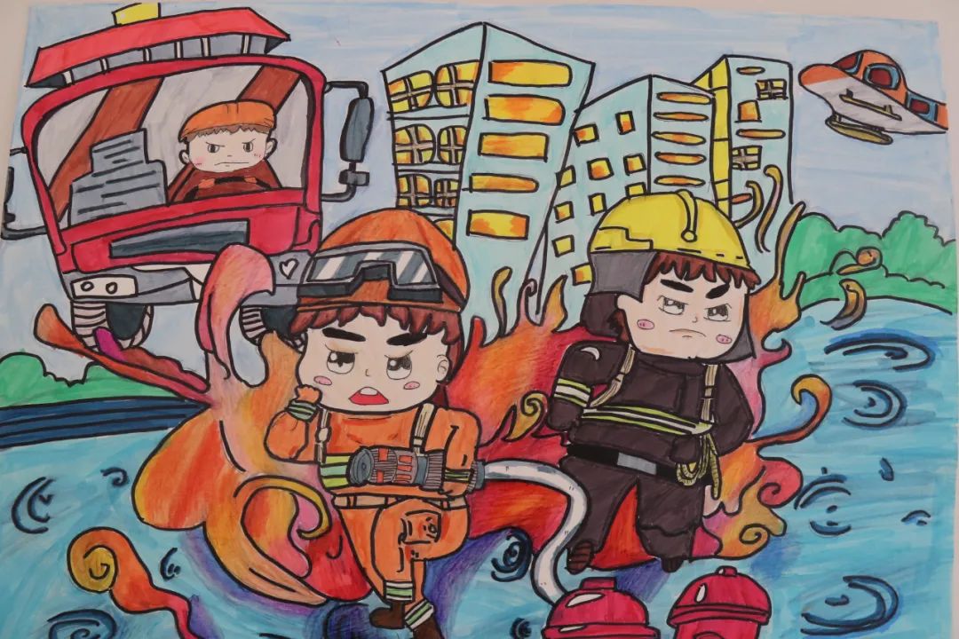 三张小学生消防主题绘画-图3